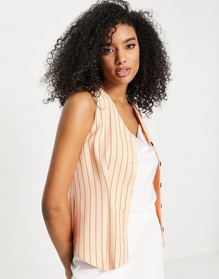 Closet London sleeveless vest in peach pinstripe - part of a set-Orange