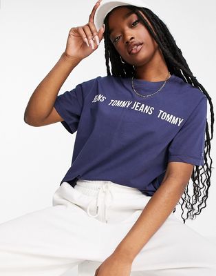 Tommy Jeans short sleeve logo tape t shirt in navy