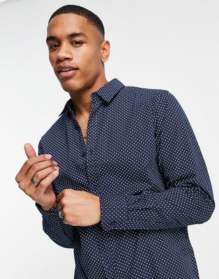 Threadbare long sleeve pattern shirt in navy