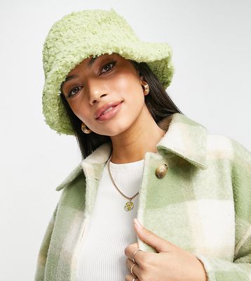 My Accessories London Exclusive bucket hat in lime teddy-Green