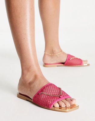 River Island mesh chained sandal slides in bright pink