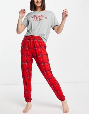 In The Style x Jac Jossa sleepwear top & bottom set in red tartan print