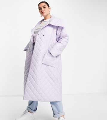Native Youth Plus oversized longline coat in diamond quilting-Purple