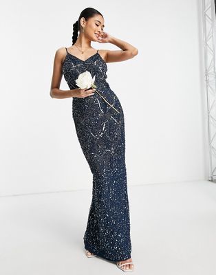 Beauut Bridesmaid allover embellished cami maxi dress in navy