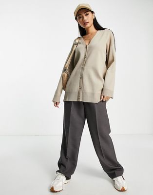 Pretty Lavish knitted longline cardigan in taupe - part of a set-Neutral