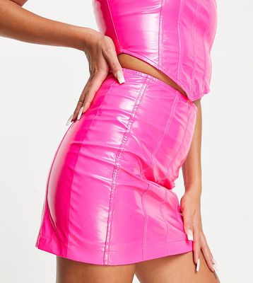Collective The Label Exclusive high shine PVC mini skirt in pop pink - part of a set