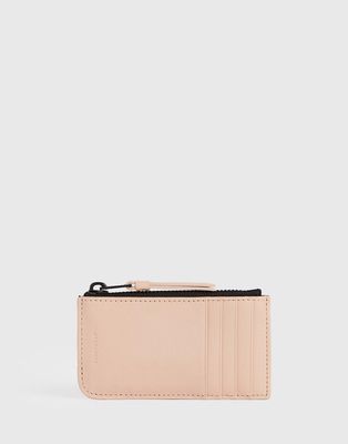 AllSaints leather zip card holder in pink