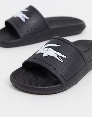 Lacoste Croco logo slides in black and white