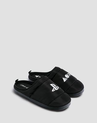 Pull & Bear Play Station puffer slippers in black