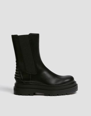 Pull & Bear padded chunky chelsea boots in black