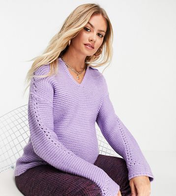 ASOS DESIGN Maternity sweater with open neck and collar detail in lilac-Pink