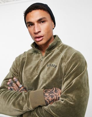 Guess sherpa textured half zip in green with logo