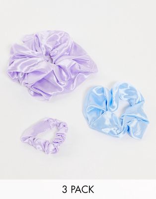 My Accessories x3 pack mixed scrunchies in lilac and blue-Multi