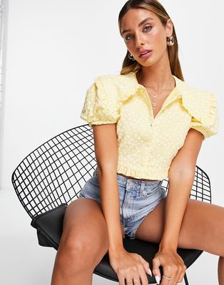 Lost Ink crop blouse with collar in ditsy floral - part of a set-Yellow