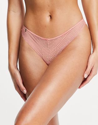 Black Limba lace thong in mauvewood-Pink