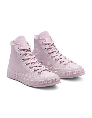 Converse Chuck 70 Hi Hybrid Shine patent faux-leather sneakers in himalayan salt-Pink