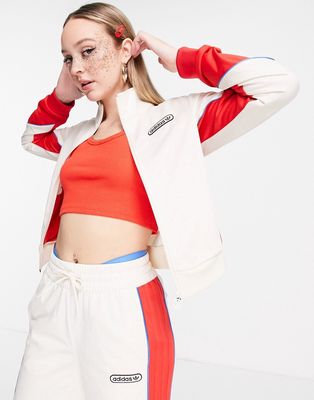 adidas Originals 'Retro Luxury' track jacket in off white and red with monogram print
