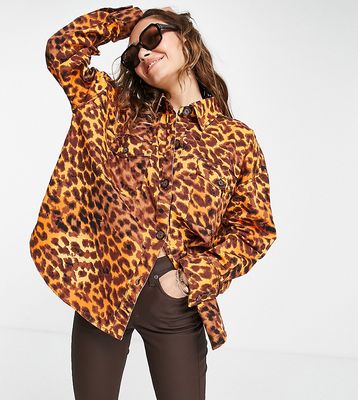 Native Youth oversized shacket in bright leopard print-Brown