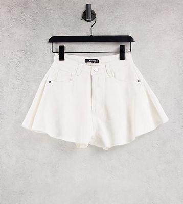 Missguided denim mom shorts with raw hem in white