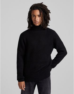 Bershka roll neck sweater in black