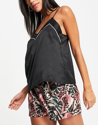 Loungeable Satin pajama cami top in black