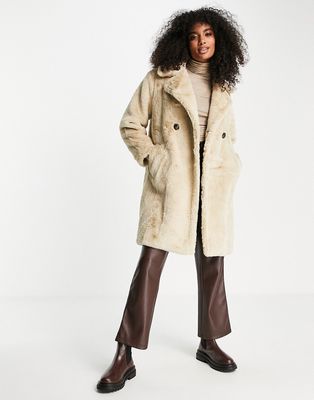 Vero Moda faux fur coat in beige-Neutral