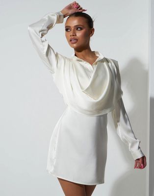 Aria Cove satin drape front mini dress in ivory-White