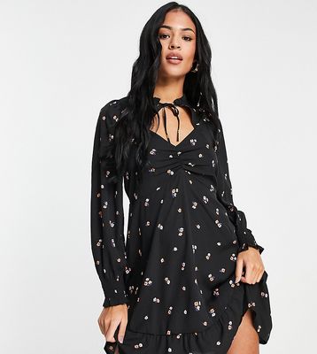 New Look Tall long sleeve dress with cut out detail in black floral