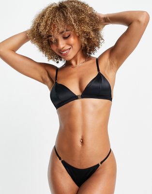 ASOS DESIGN Avia multi strapping back soft triangle bra with ring detail in black