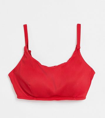 Simply Be mix and match textured bikini top in red