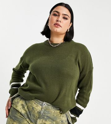 Brave Soul Plus seattle sleeve striped sweater-Green