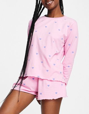 Heartbreak heart print pajama set in pink