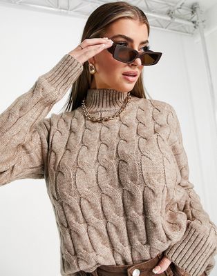 QED London high neck cable knit sweater in oatmeal-Neutral