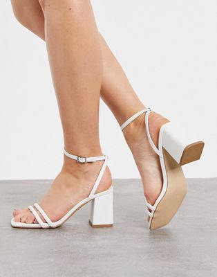 Truffle Collection square toe block heel barely there sandals in white