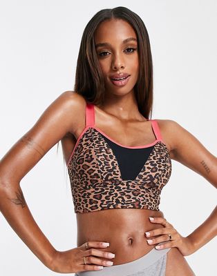 Pour Moi Fuller Bust Pulse longline underwired sports bra in leopard-Multi