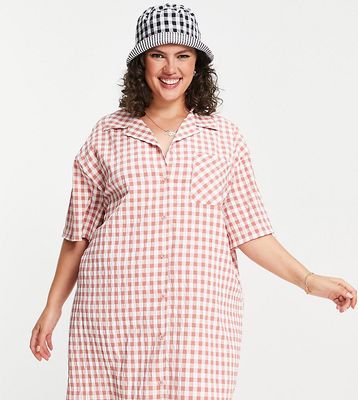 Lola May Plus gingham check revere collar mini shirt dress-Red
