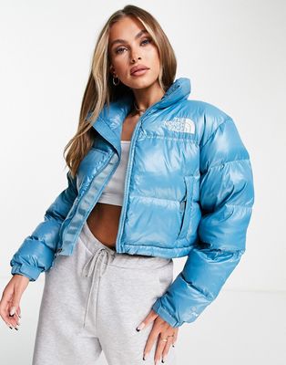 The North Face Nuptse cropped jacket in blue-Blues