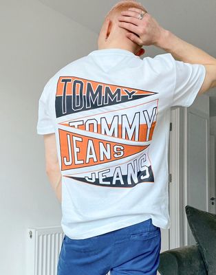 Tommy Jeans repeat college flag logo back print T-shirt in white