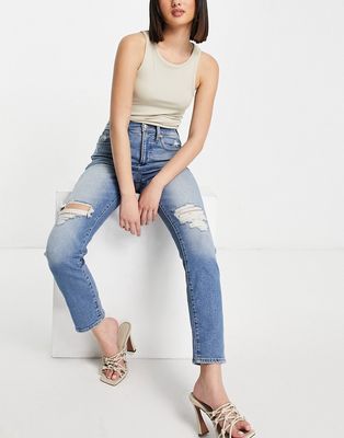 Madewell ripped mom jean in mid wash-Blues