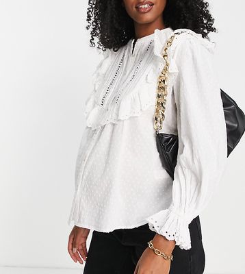 River Island Maternity broderie ruffle detail blouse in white