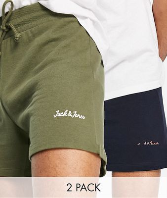 Jack & Jones Originals 2 pack logo shorts in navy & khaki-Multi