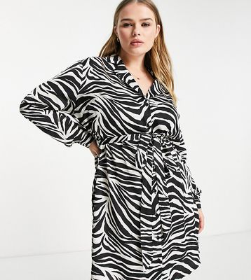 New Look Curve shirt dress in black and white tiger print-Multi