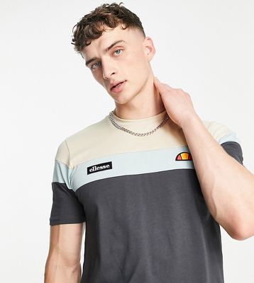 ellesse color block T-shirt in charcoal and ecru Exclusive to ASOS-Grey