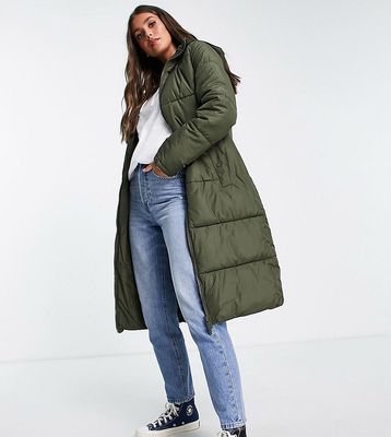 New Look Tall longline puffer coat in khaki-Green