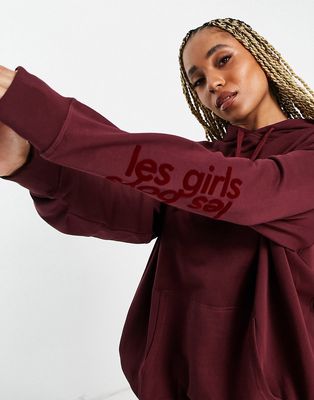 Les Girls Les Boys oversized hoodie in burgundy-Red