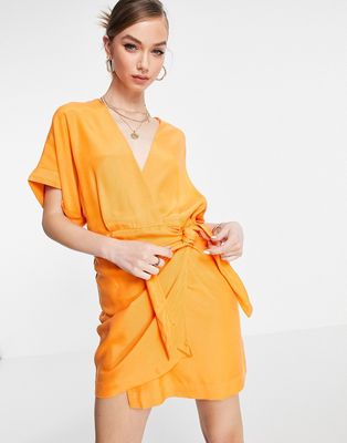 & Other Stories cupro wrap mini dress in orange-Red