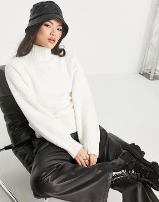 NA-KD funnel neck knitted sweater in off white