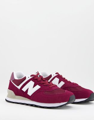 New Balance 574 sneakers in burgundy and white-Red