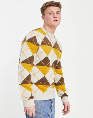 Only & Sons sweater with argyle pattern in brown