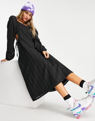 Daisy Street midi dress with volume sleeves and cut out detail in black